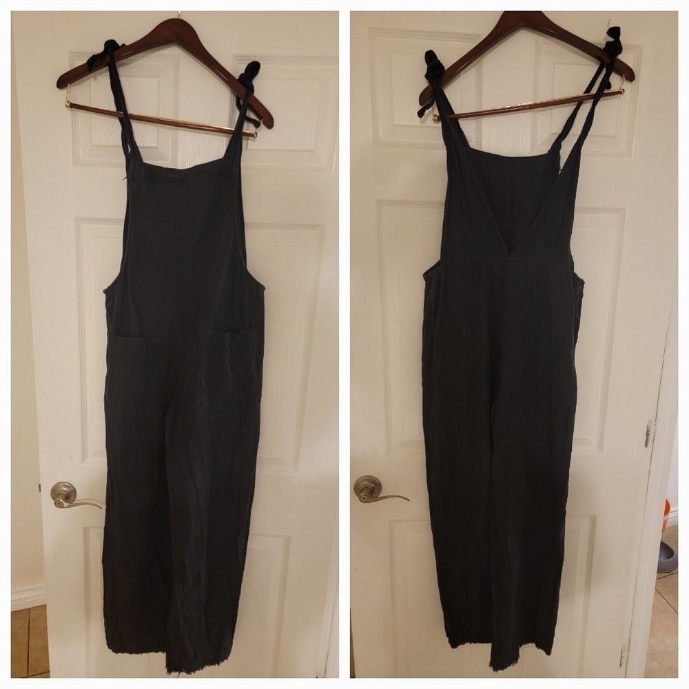 Tiger Mist Jumpsuit Sz M Straight Fray Leg Wash Black Coastal Lagenlook
